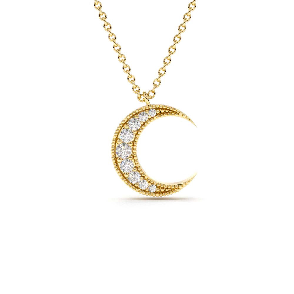 Mini Crescent Moon Diamond Necklace in 14K Gold — view 1