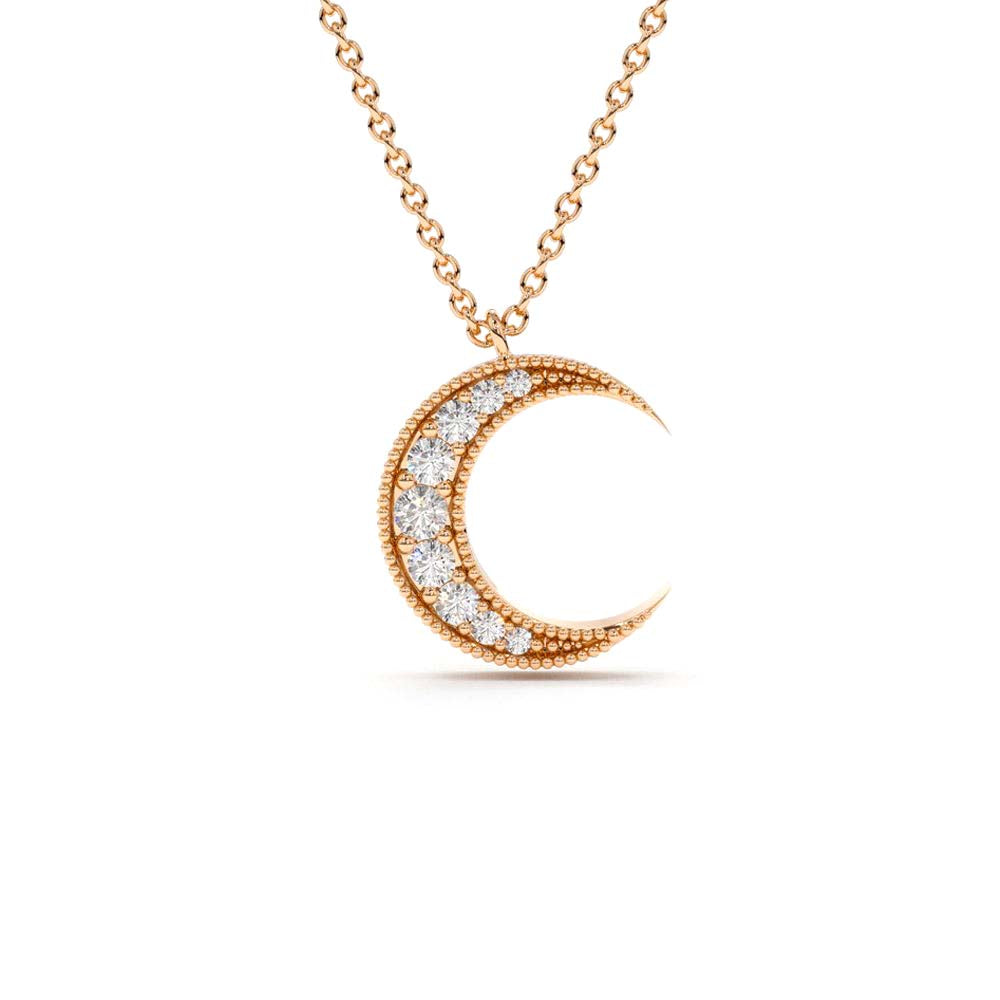 Mini Crescent Moon Diamond Necklace in 14K Gold — view 4