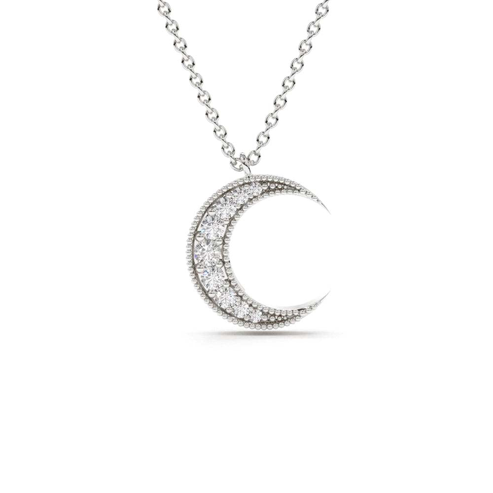 Mini Crescent Moon Diamond Necklace in 14K Gold — view 3