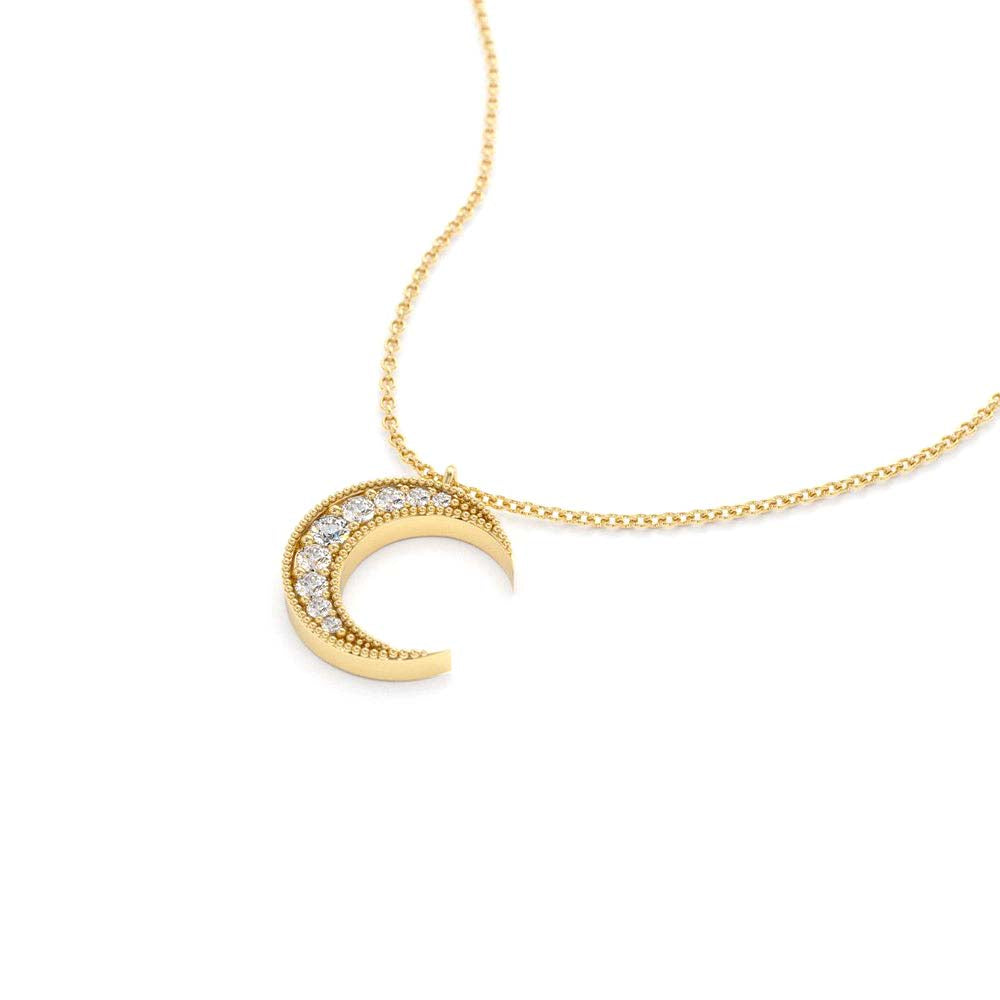 Mini Crescent Moon Diamond Necklace in 14K Gold — view 2