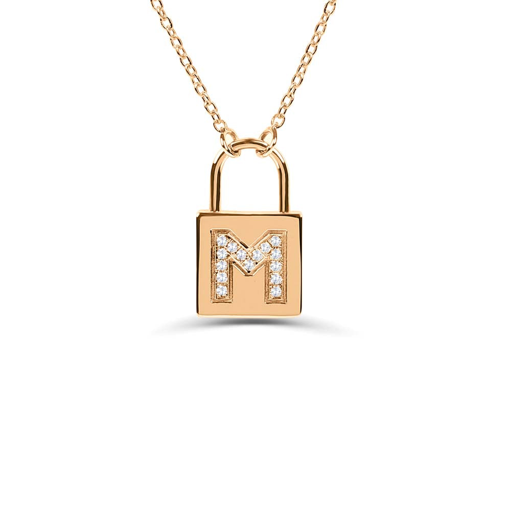 Padlock Initial Necklace in 14K Gold — view 3