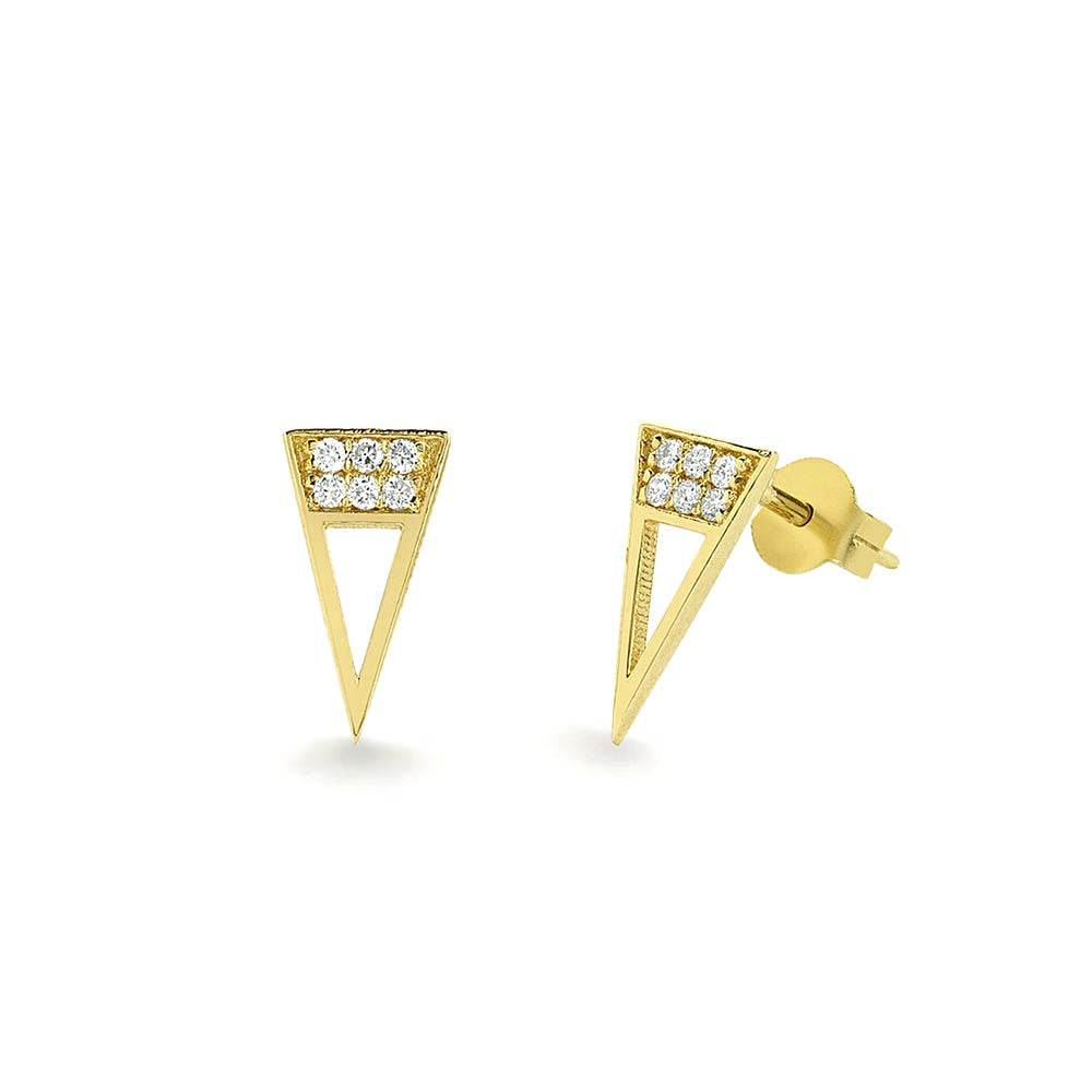 Elongated Triangle Earrings with Micro Pave Diamonds in 14K Gold — view 1