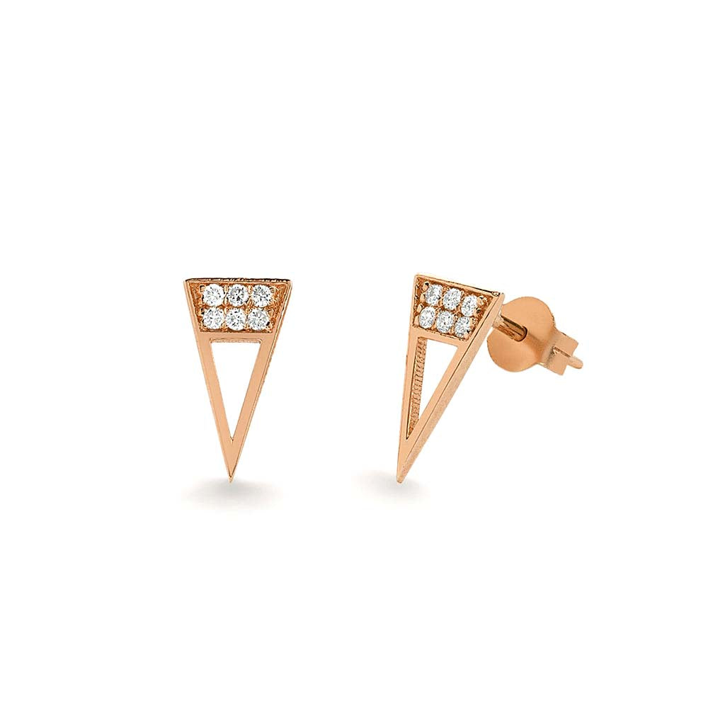 Elongated Triangle Earrings with Micro Pave Diamonds in 14K Gold — view 3
