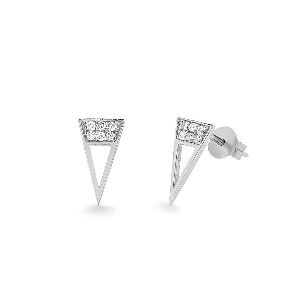 Elongated Triangle Earrings with Micro Pave Diamonds in 14K Gold — view 2
