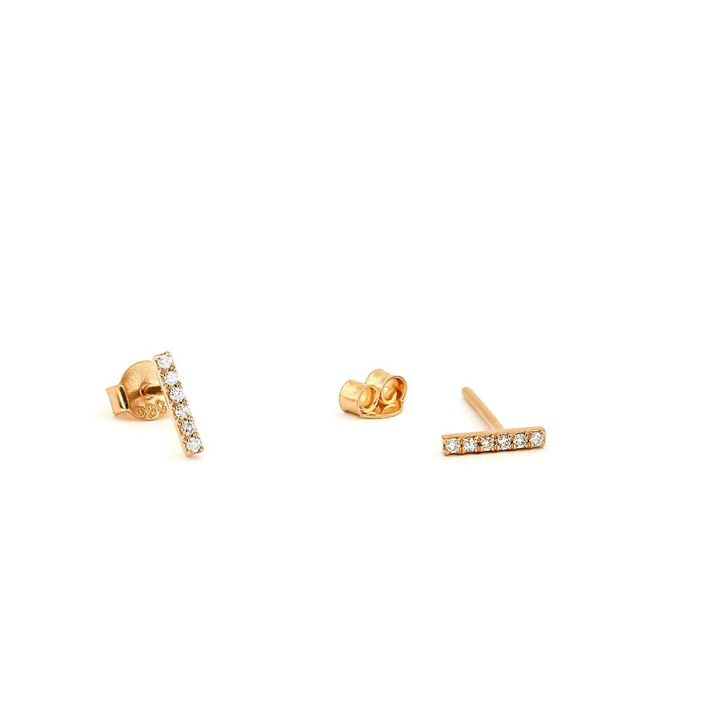 Diamond Bar Stud Earrings in 14K Gold — view 3