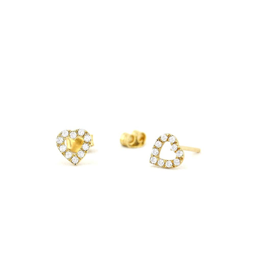Mini Heart Earrings Diamond Studs in 14K Gold — view 1