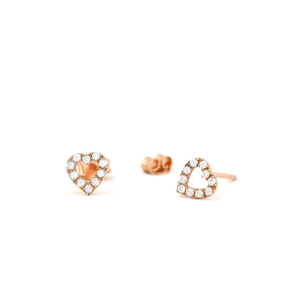 Mini Heart Earrings Diamond Studs in 14K Gold — view 3