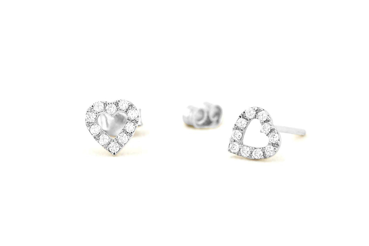 Mini Heart Earrings Diamond Studs in 14K Gold — view 2