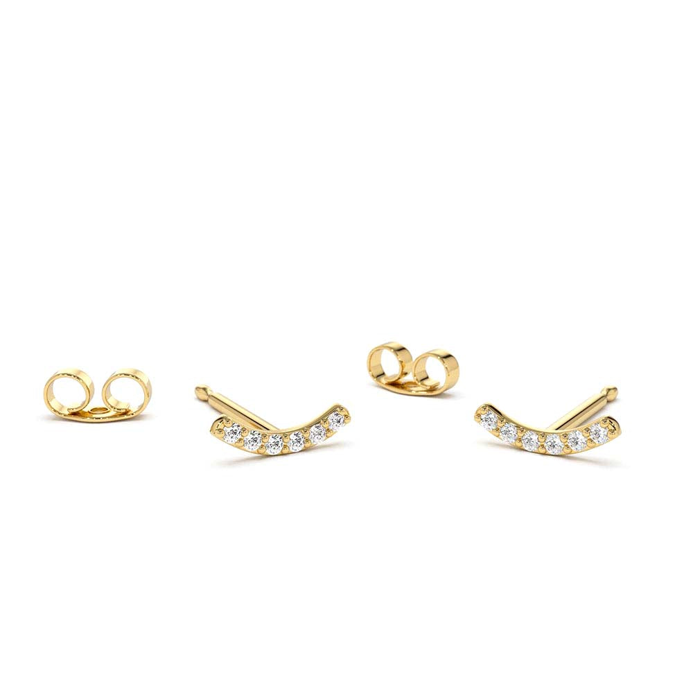 Diamond Curved Bar Stud Earrings in 14K Gold — view 1