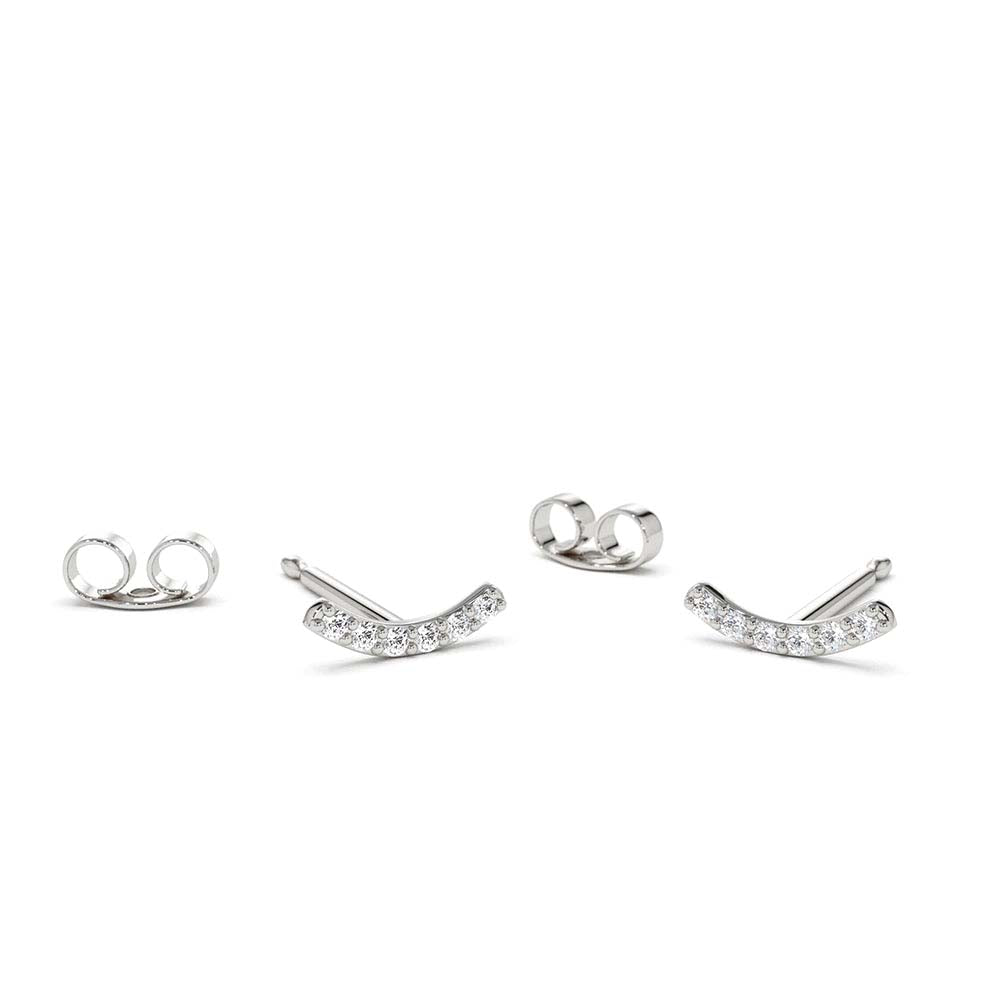 Diamond Curved Bar Stud Earrings in 14K Gold — view 3