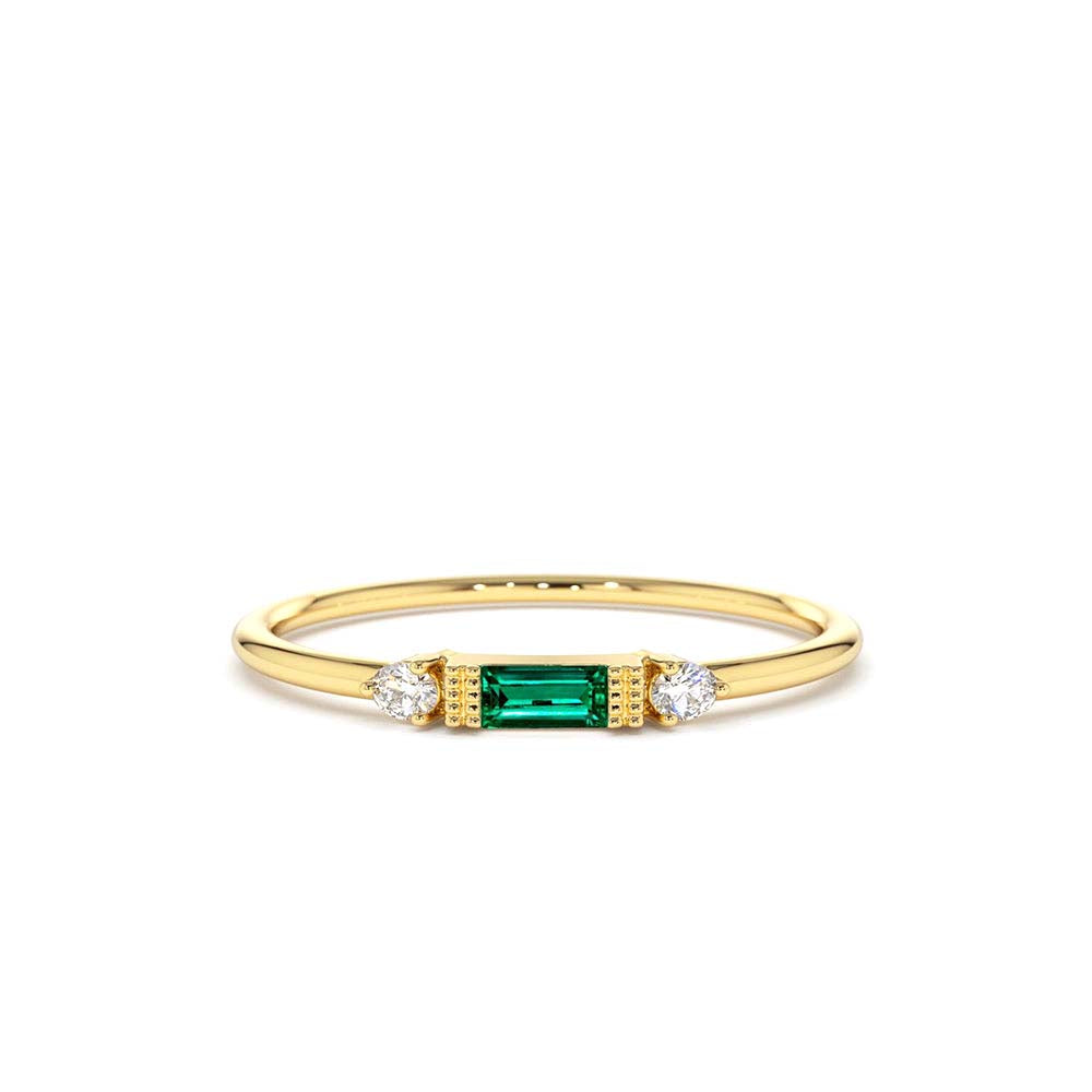 Baguette Emerald with Diamond Ring in 14K Gold — view 1