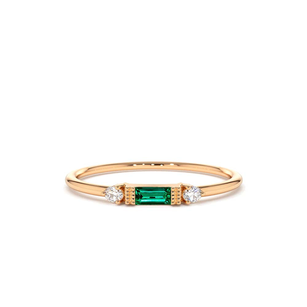 Baguette Emerald with Diamond Ring in 14K Gold — view 4