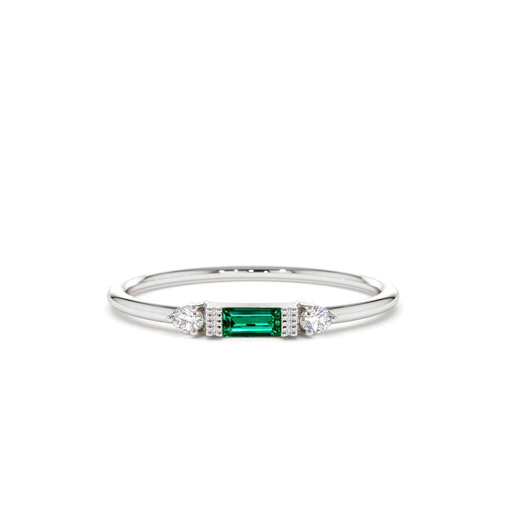 Baguette Emerald with Diamond Ring in 14K Gold — view 3