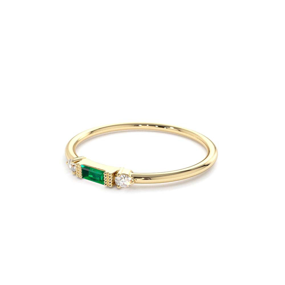Baguette Emerald with Diamond Ring in 14K Gold — view 2
