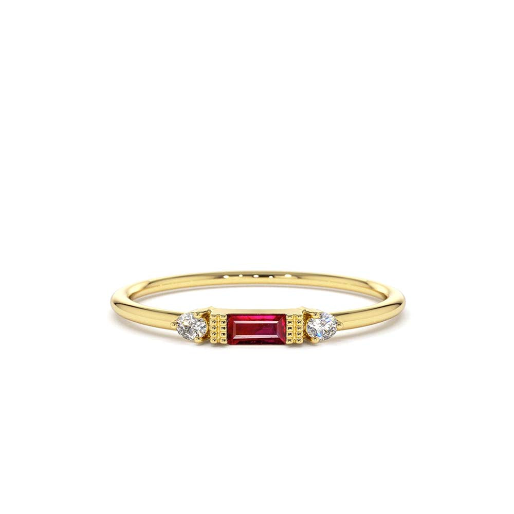 Baguette Ruby With Diamond Ring in 14K Gold — view 1