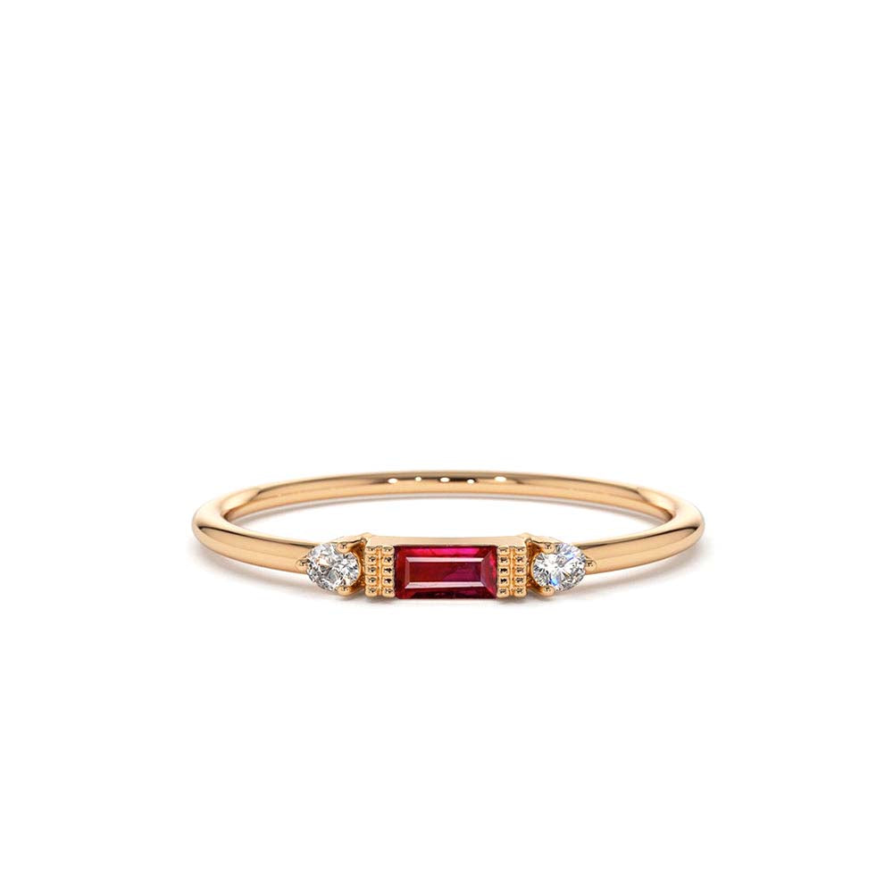 Baguette Ruby With Diamond Ring in 14K Gold — view 4