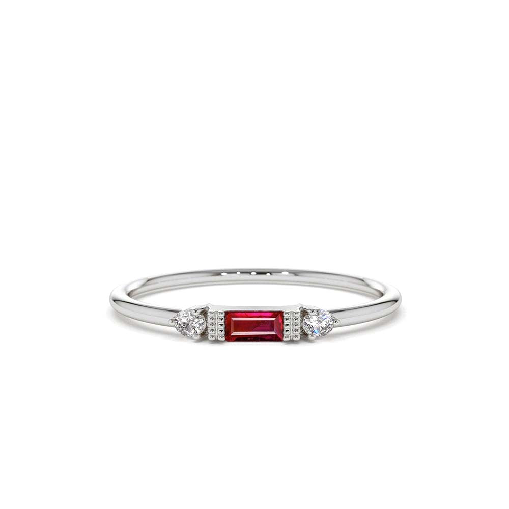 Baguette Ruby With Diamond Ring in 14K Gold — view 3