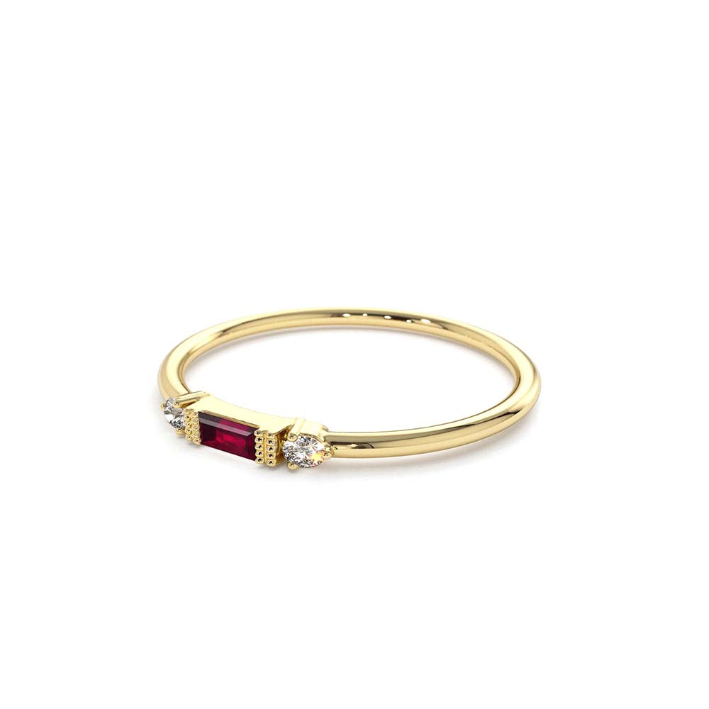 Baguette Ruby With Diamond Ring in 14K Gold — view 2