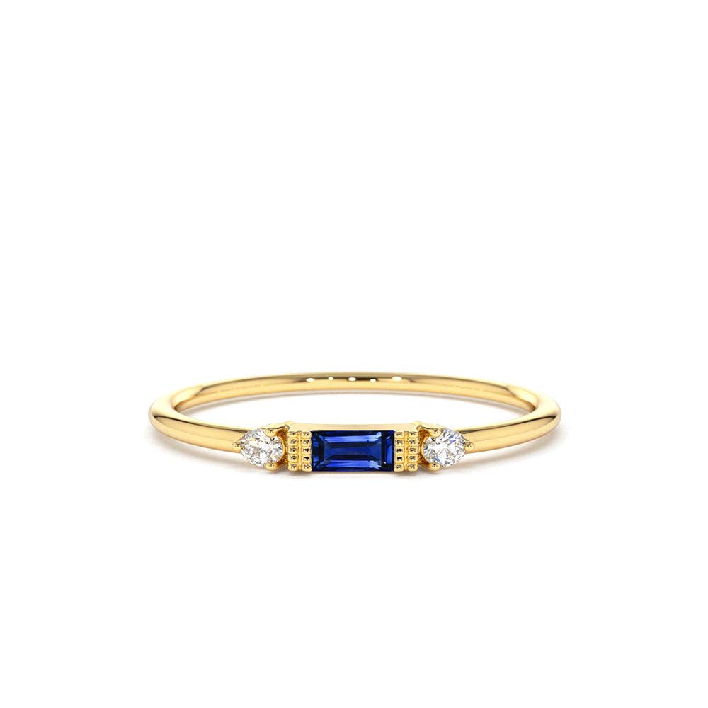 Baguette Blue Sapphire with Diamond Ring in 14K Gold — view 1