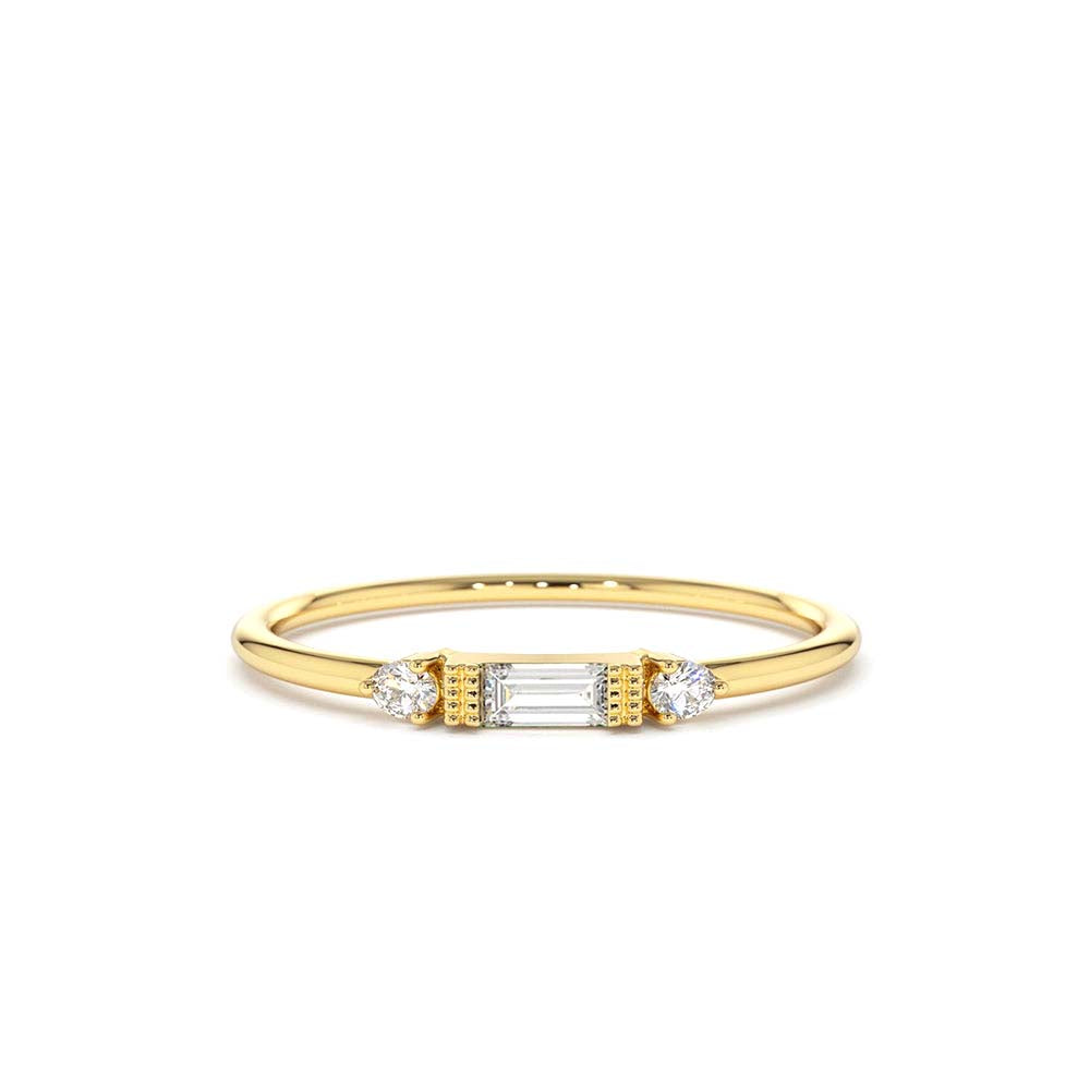Baguette and Round Diamond Ring in 14K Gold — view 1