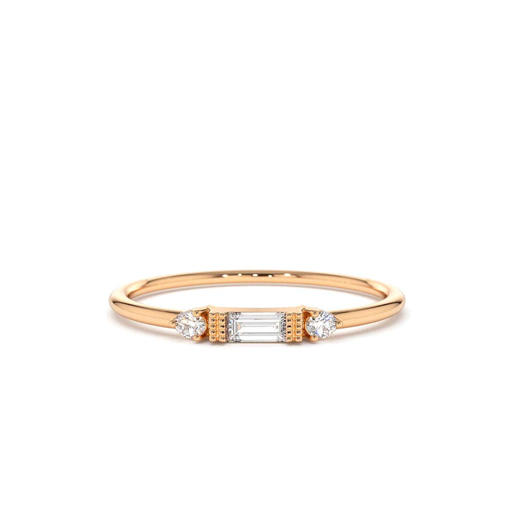 Baguette and Round Diamond Ring in 14K Gold — view 3