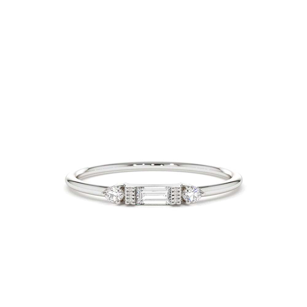 Baguette and Round Diamond Ring in 14K Gold — view 2