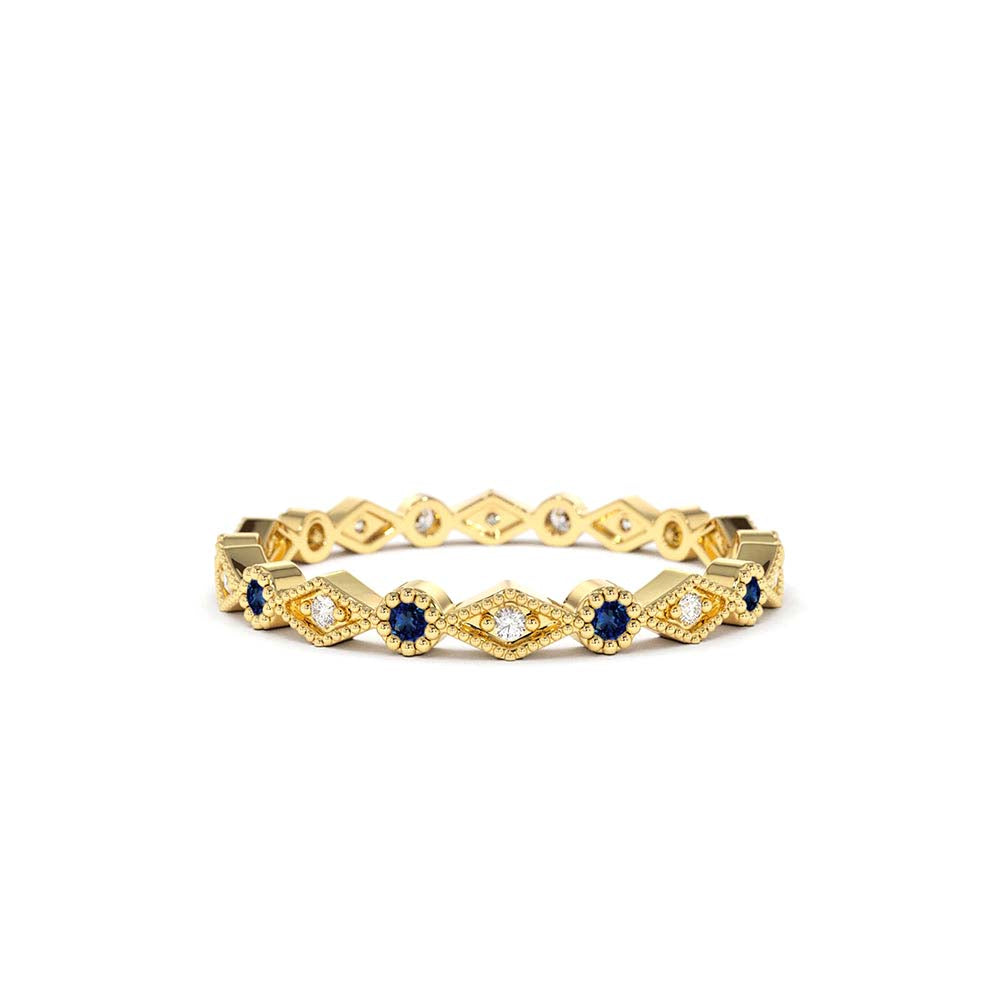 Sapphire Art Deco Wedding Band in 14K Gold — view 1