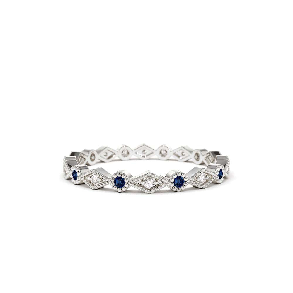 Sapphire Art Deco Wedding Band in 14K Gold — view 3