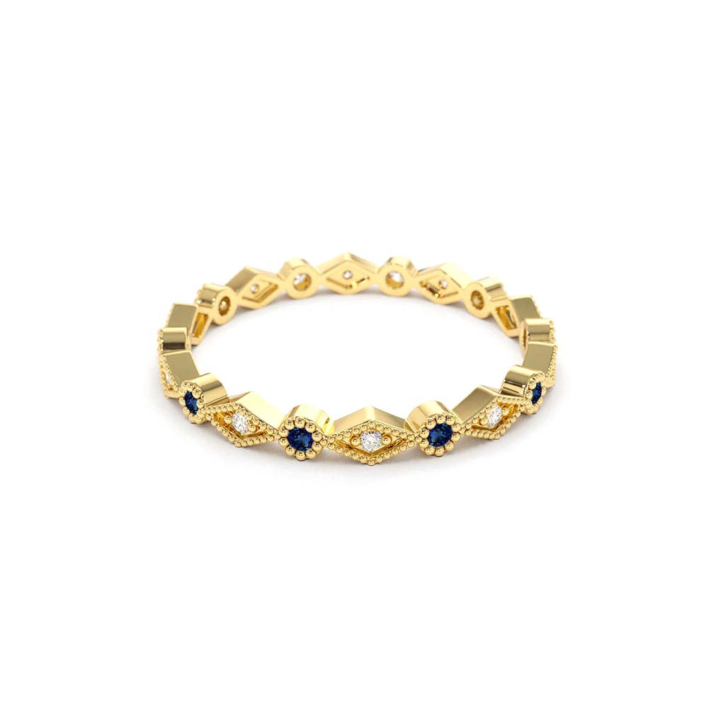 Sapphire Art Deco Wedding Band in 14K Gold — view 2
