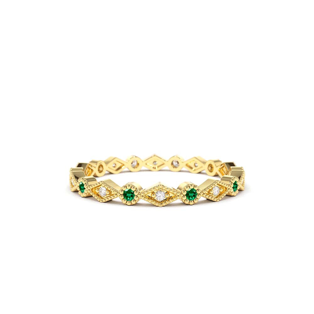 Emerald Art Deco Wedding Band in 14K Gold — view 1