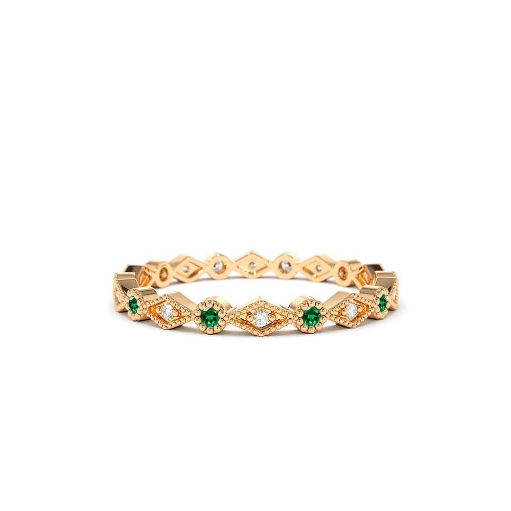 Emerald Art Deco Wedding Band in 14K Gold — view 4