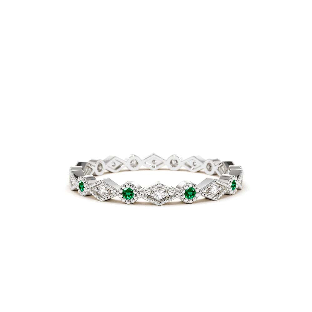 Emerald Art Deco Wedding Band in 14K Gold — view 3