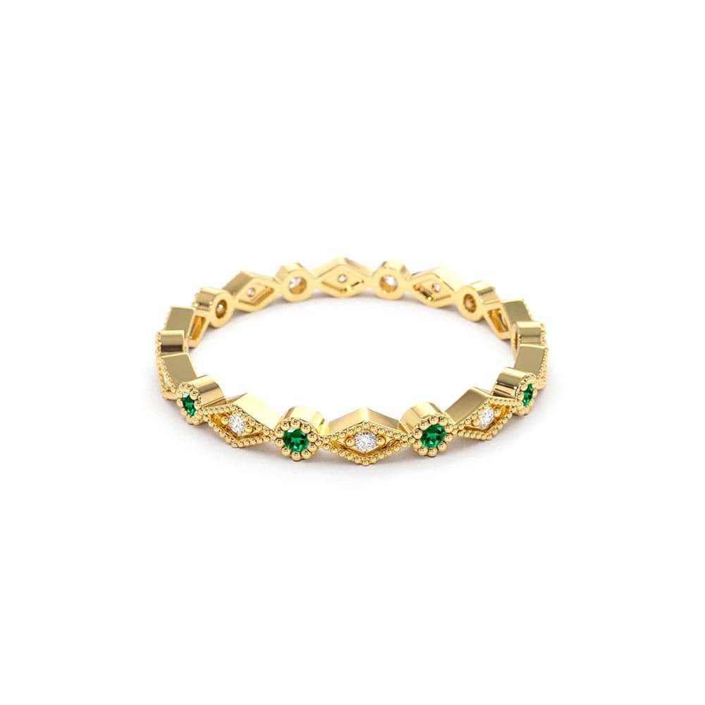 Emerald Art Deco Wedding Band in 14K Gold — view 2