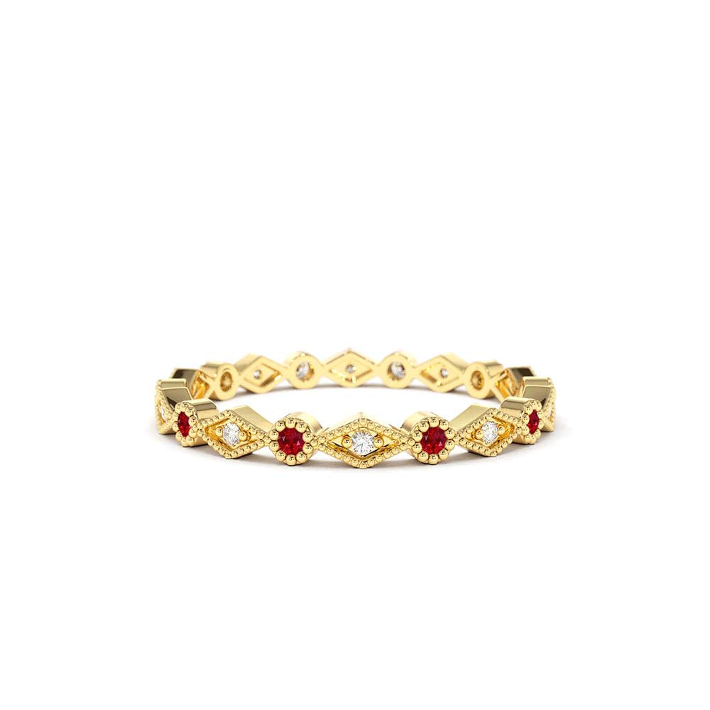 Ruby Art Deco Wedding Band in 14K Gold — view 1