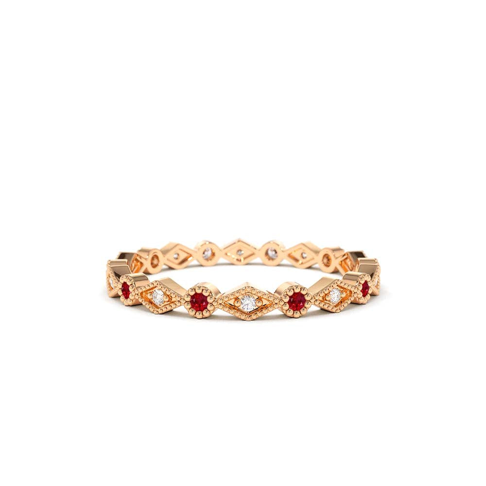 Ruby Art Deco Wedding Band in 14K Gold — view 4
