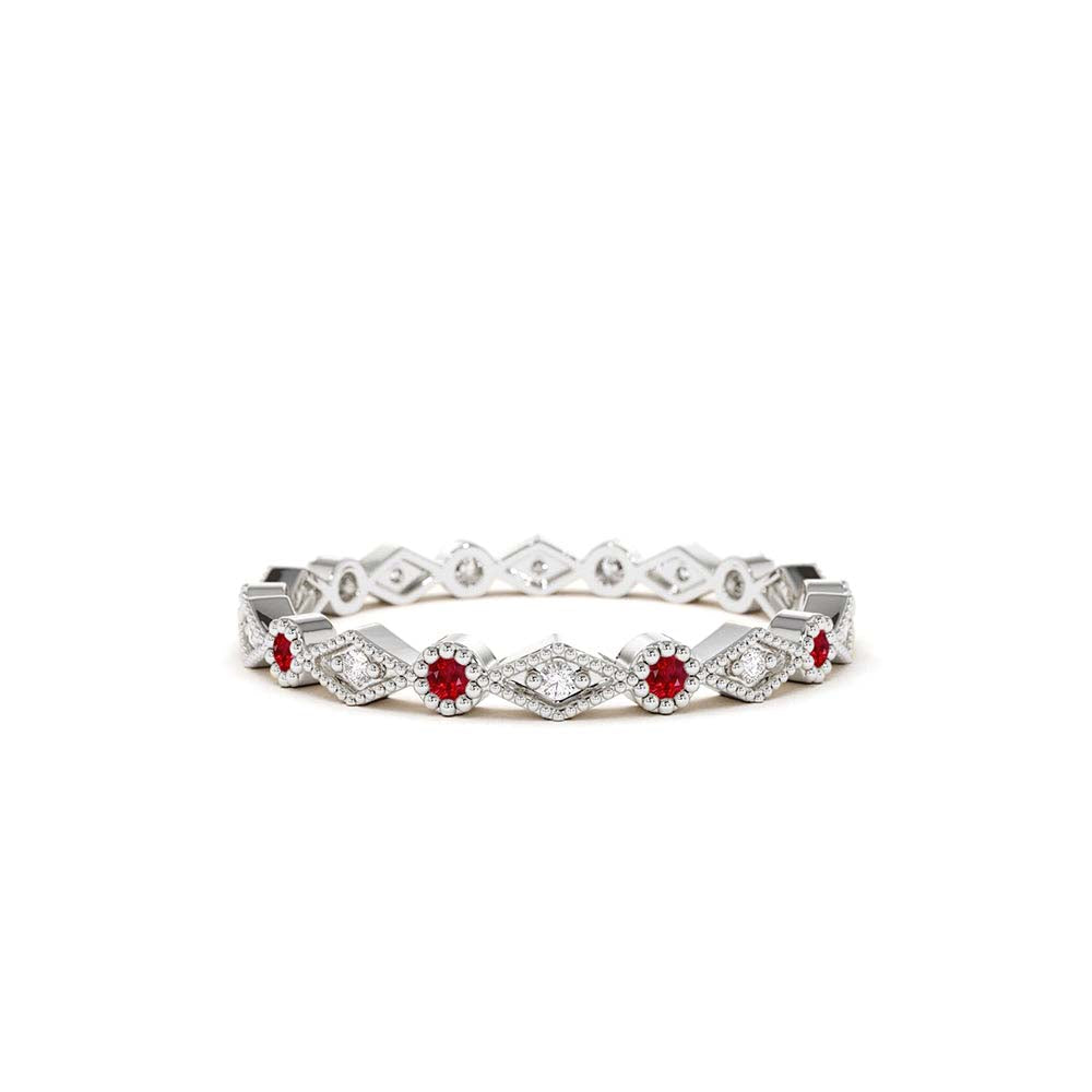 Ruby Art Deco Wedding Band in 14K Gold — view 3