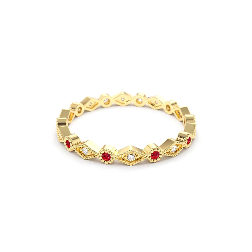 Ruby Art Deco Wedding Band in 14K Gold — view 2