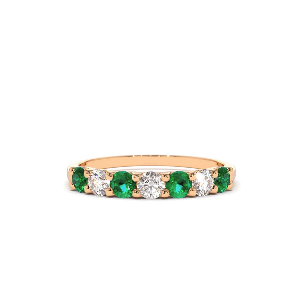 Alternating Emerald and Diamond Wedding Band in 14K Gold — view 4
