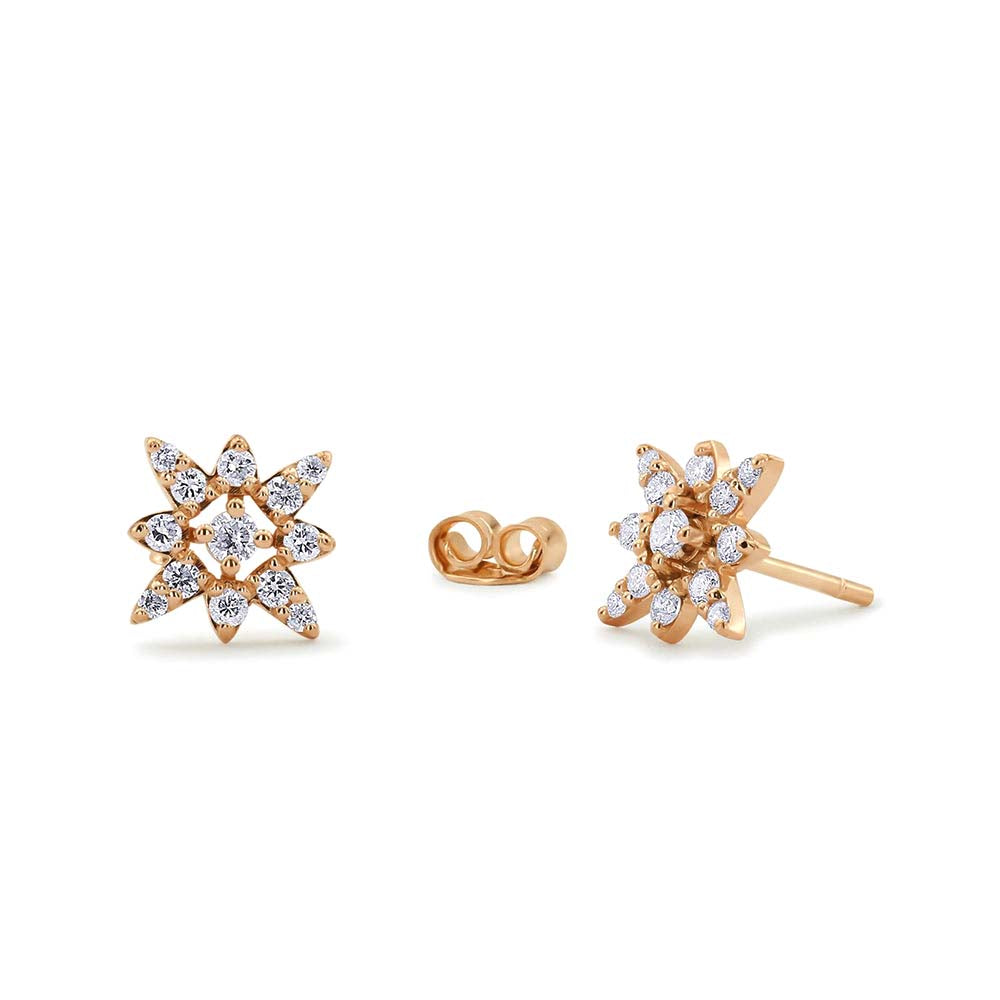 Compass Star Diamond Earrings in 14K Gold — view 3