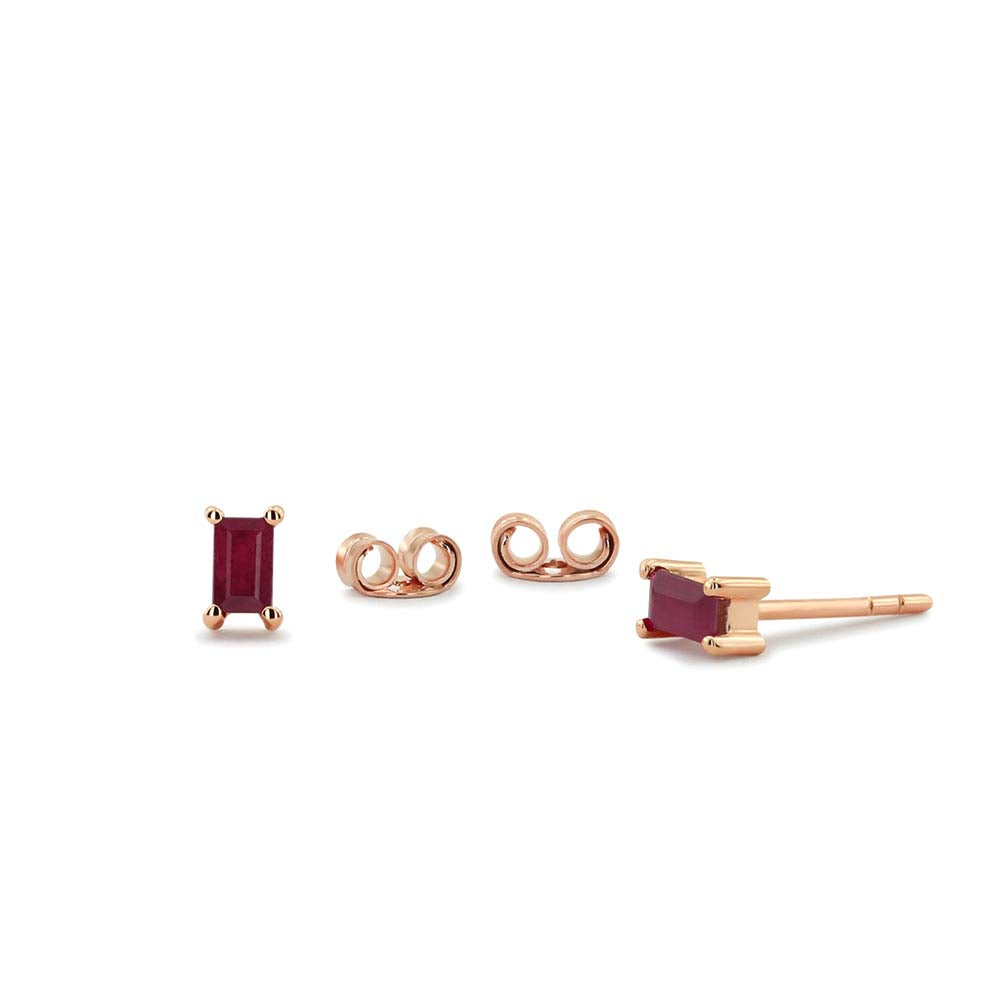 Baguette Ruby Earrings in 14K Gold — view 2