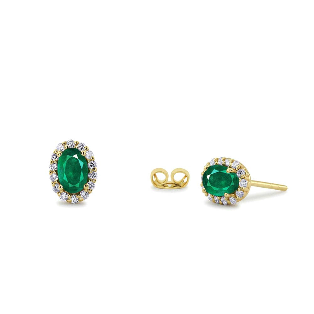 Oval Cut Emerald Diamond Earrings in 14K Gold — view 1