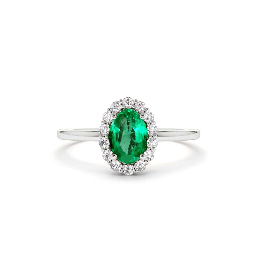 Oval Cut Emerald Halo Diamond Ring in 14K Gold — view 3