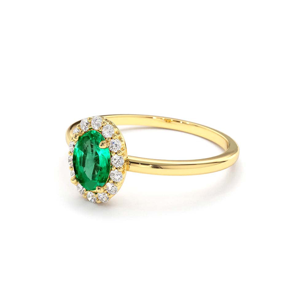 Oval Cut Emerald Halo Diamond Ring in 14K Gold — view 2