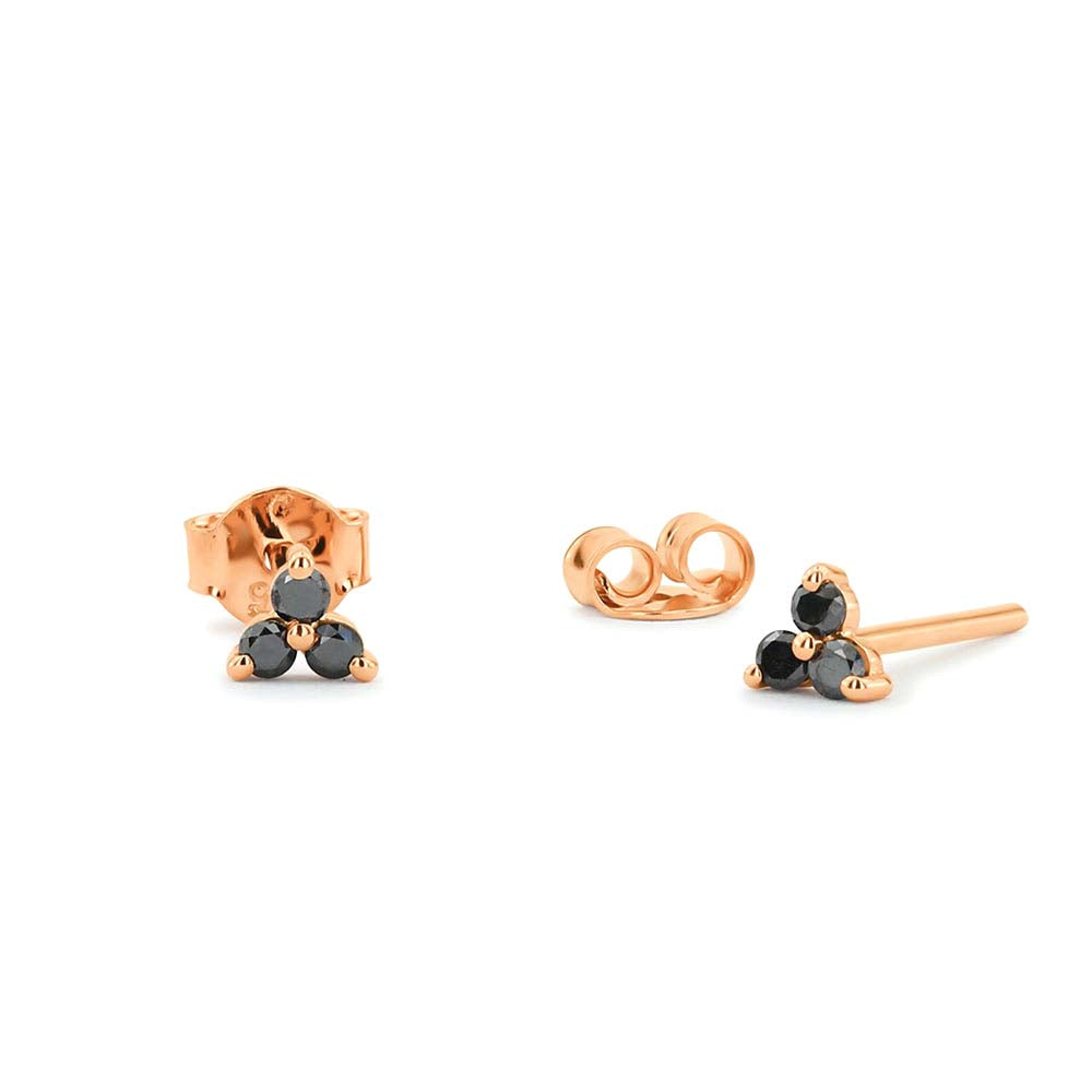 Tiny Black Diamond Trio Stud Earrings in 14K Gold — view 3