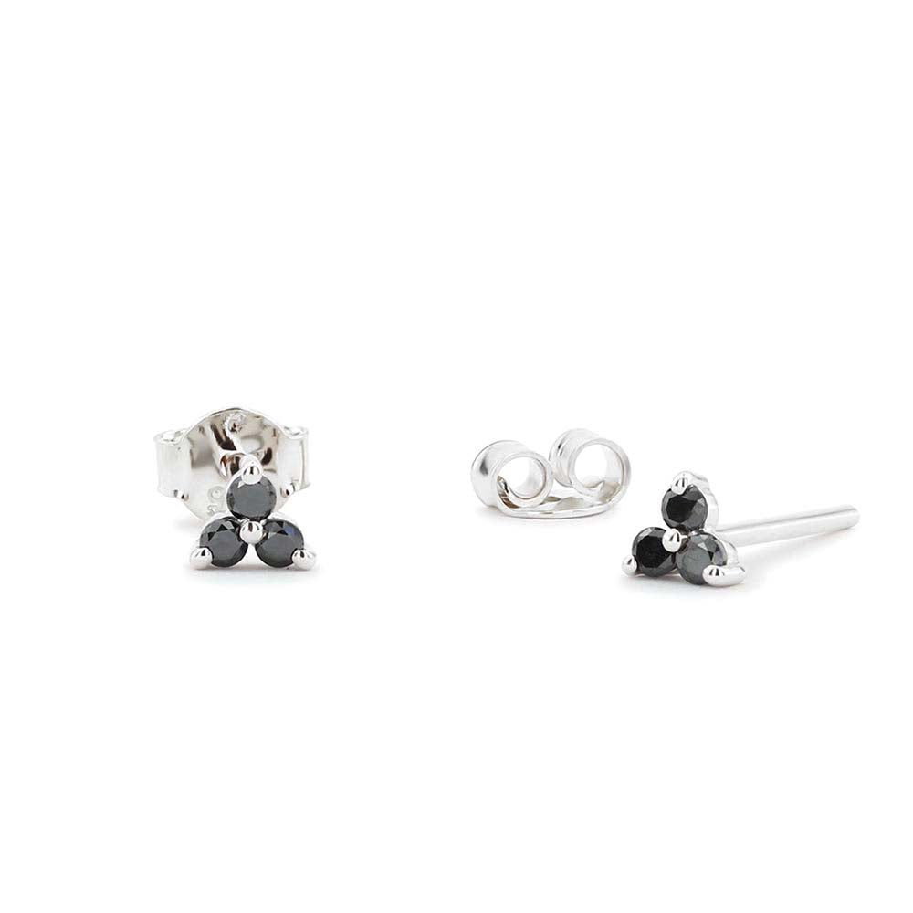 Tiny Black Diamond Trio Stud Earrings in 14K Gold — view 2