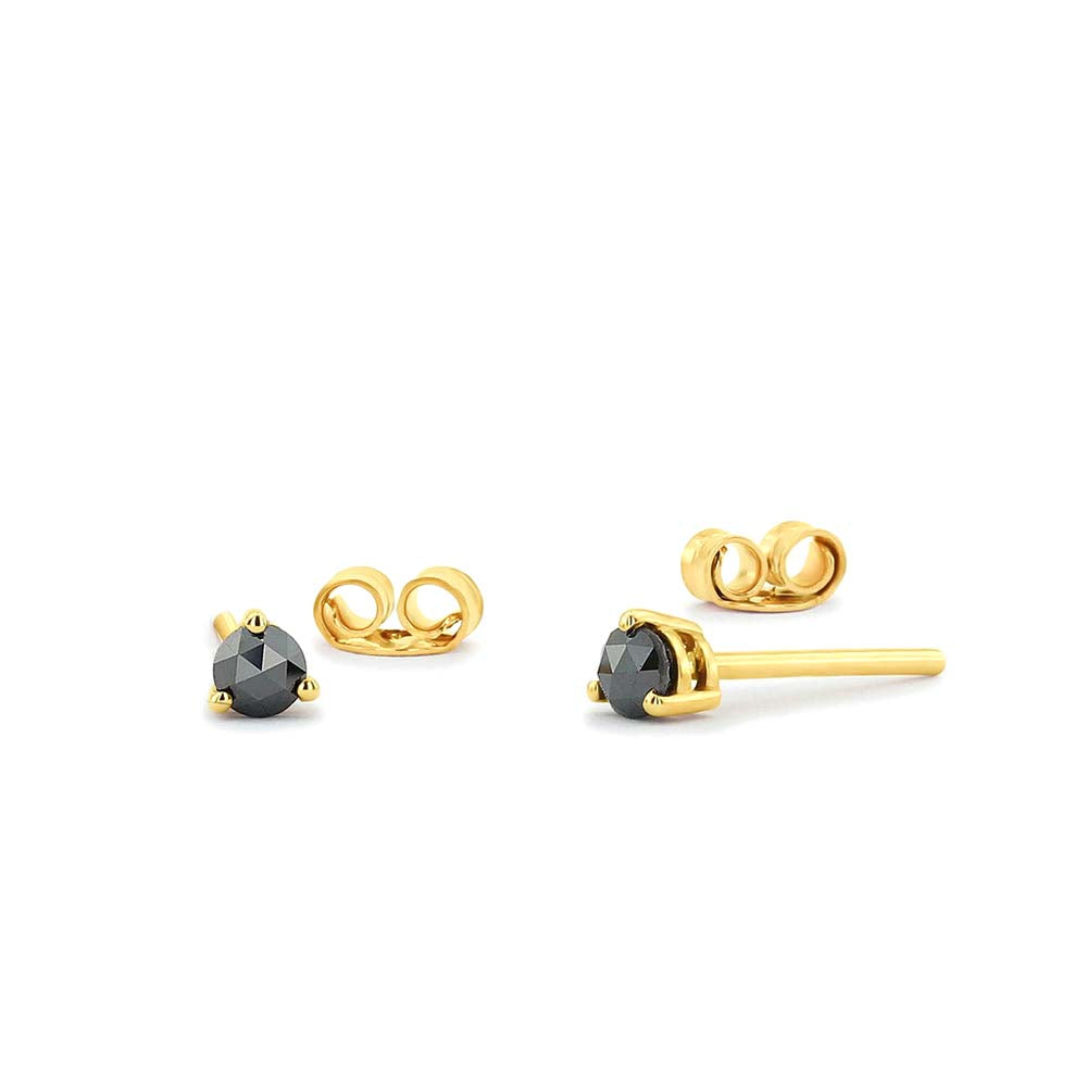 Rose Cut Black Diamond Earrings in 14K Gold — view 1
