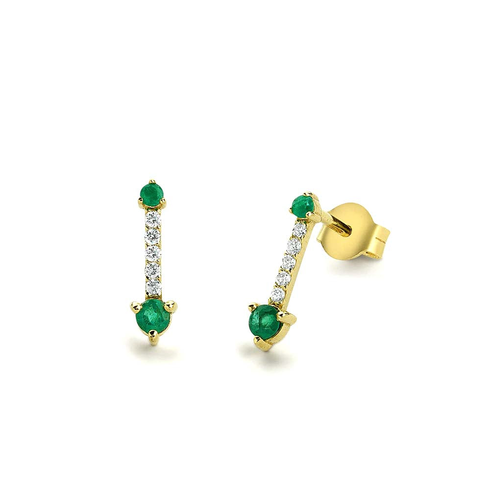 Round Emerald and Diamond Earrings in 14K Gold — view 1