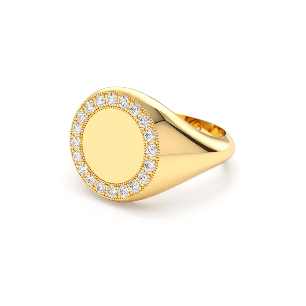 Diamond Round Signet Ring in 14K Gold — view 2