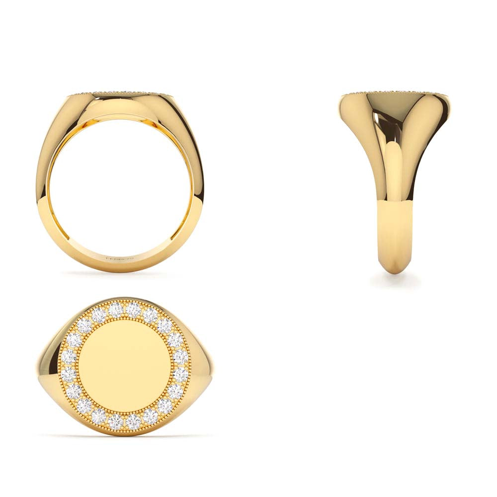 Diamond Round Signet Ring in 14K Gold — view 3