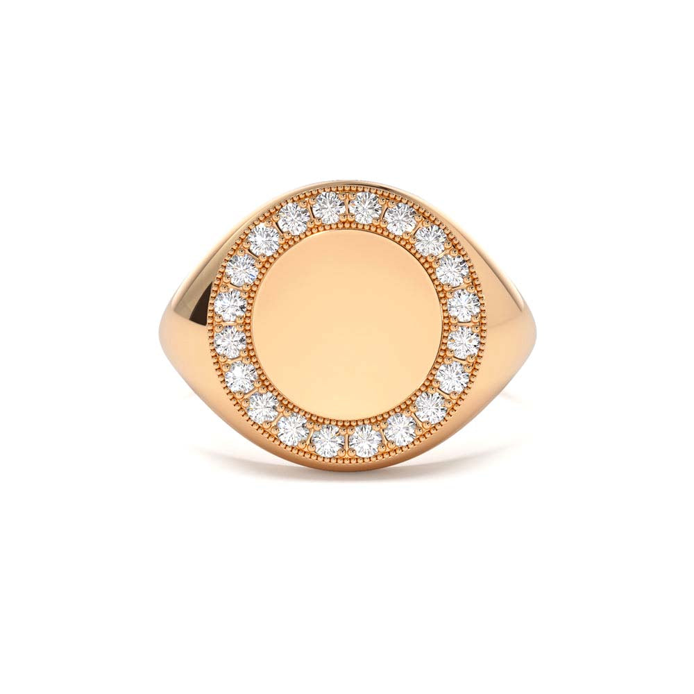 Diamond Round Signet Ring in 14K Gold — view 5